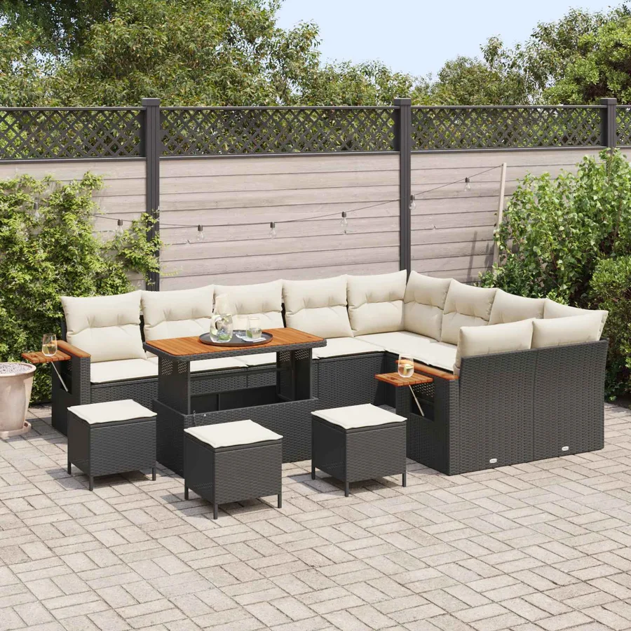Ensemble de canapé de jardin 13 pcs Noir polyrotin - 3