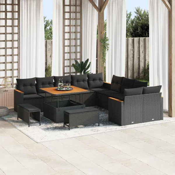 Ensemble de canapé de jardin 13 pcs Noir polyrotin