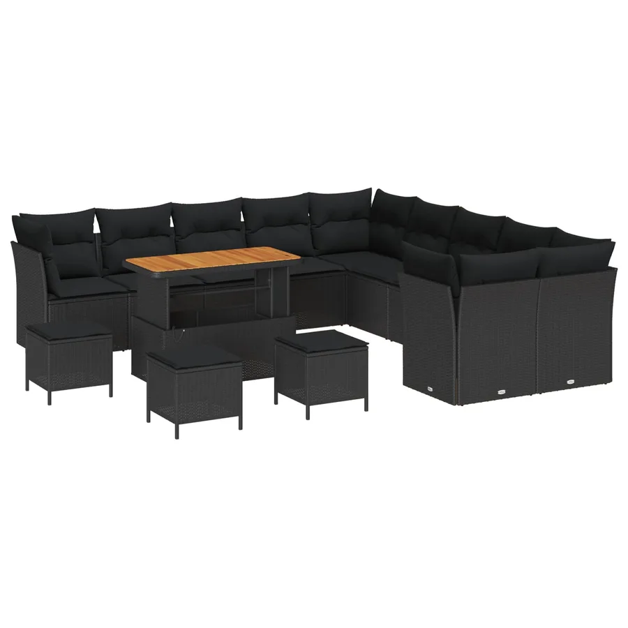 Ensemble de canapé de jardin avec coussin 14 pcs Noir polyrotin - 2