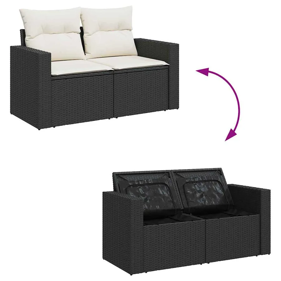 Ensemble de canapé de jardin 9 pcs Noir et Crème polyrotin - 8