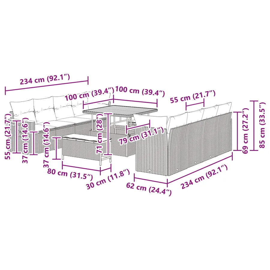 Ensemble de canapé de jardin 11 pcs Noir polyrotin - 15