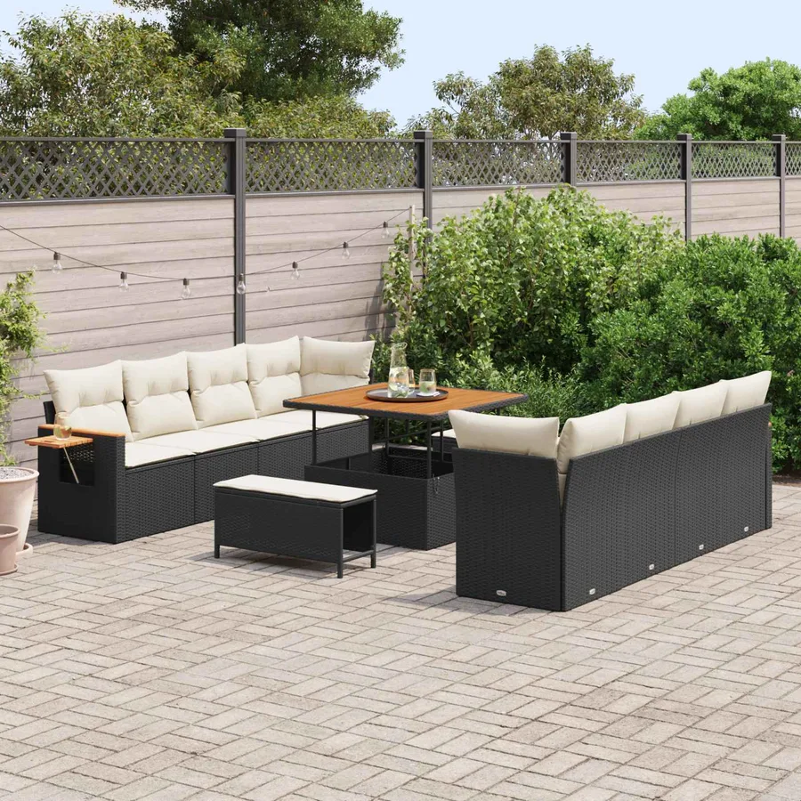 Ensemble de canapé de jardin 11 pcs Noir polyrotin - 3