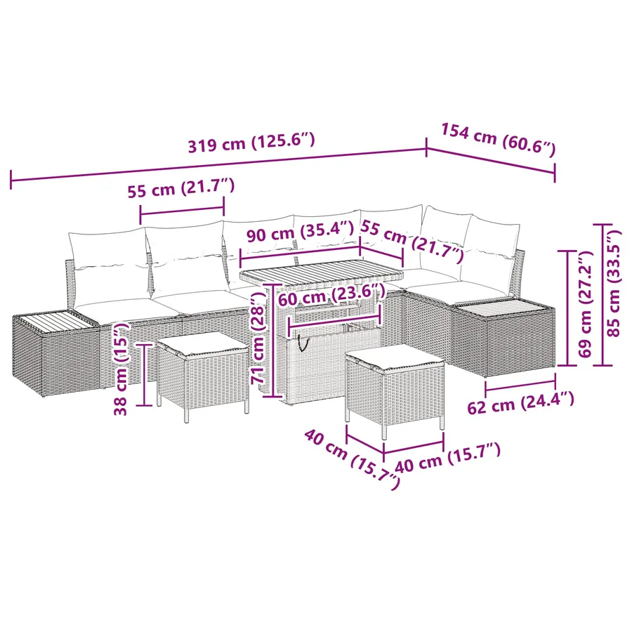 Ensemble de canapé de jardin avec coussin 9 pcs Gris - 15
