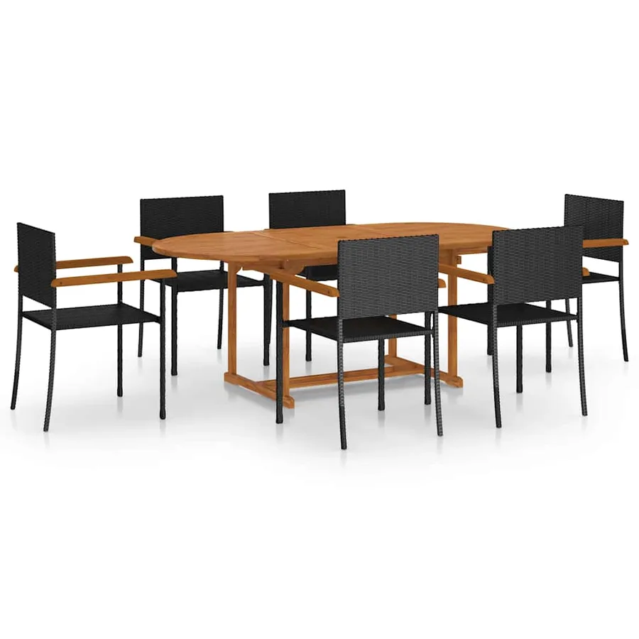 Ensemble à manger de jardin 7 pcs Résine tressée Noir - 2