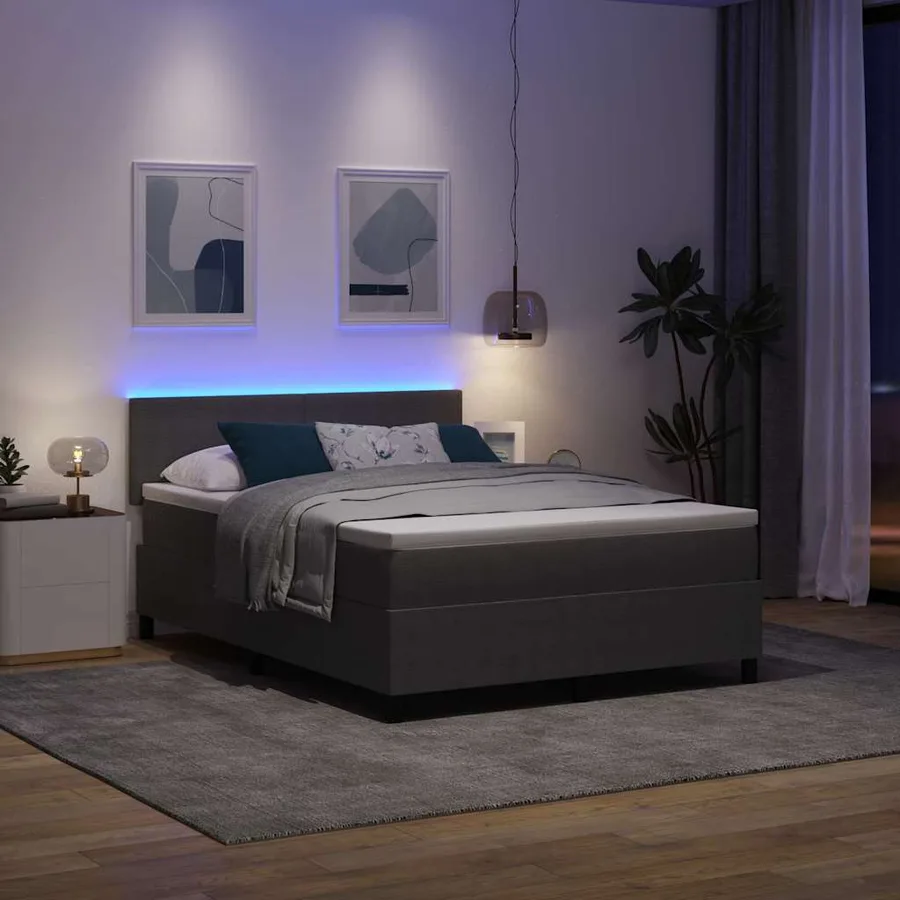 Lit à ressort LED Gris clair et blanc 140 x 190 cm - 5