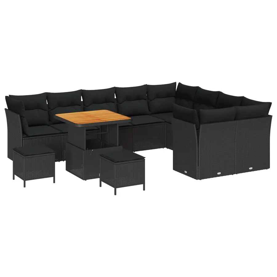 Ensemble de canapé de jardin 12 pcs Noir polyrotin - 2