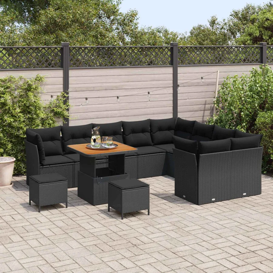 Ensemble de canapé de jardin 12 pcs Noir polyrotin - 3