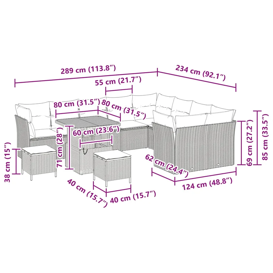 Ensemble de canapé de jardin 12 pcs Noir polyrotin - 9