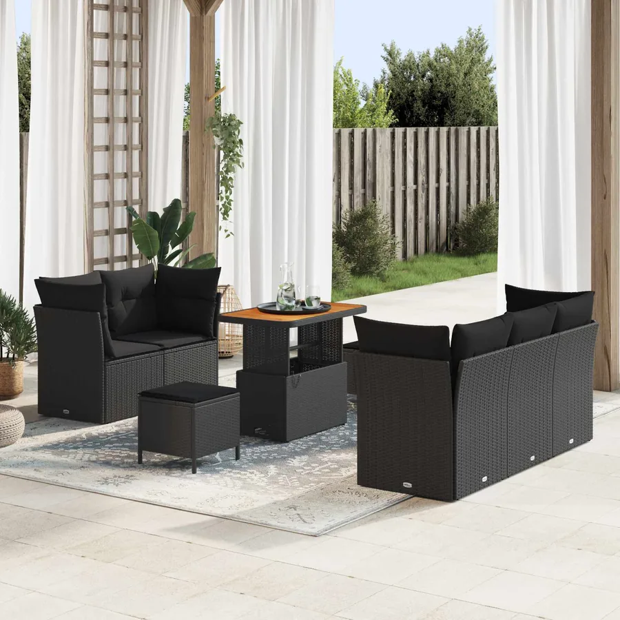 Ensemble de canapé de jardin avec coussin 8 pcs Noir polyrotin
