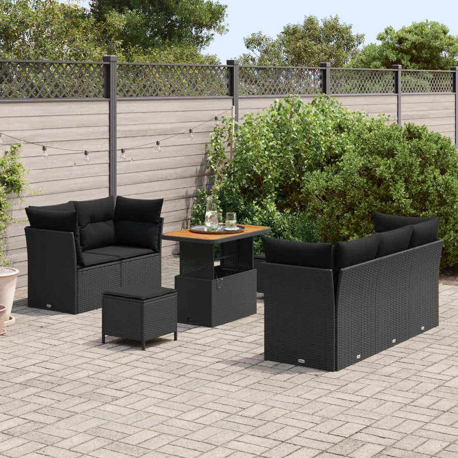 Ensemble de canapé de jardin avec coussin 8 pcs Noir polyrotin - 3