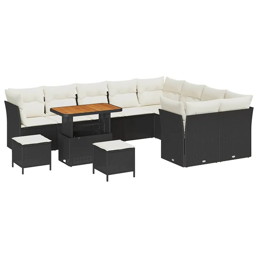Ensemble de canapé de jardin 12 pcs Noir polyrotin - 2
