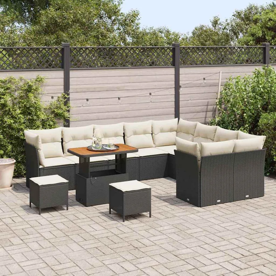 Ensemble de canapé de jardin 12 pcs Noir polyrotin - 3