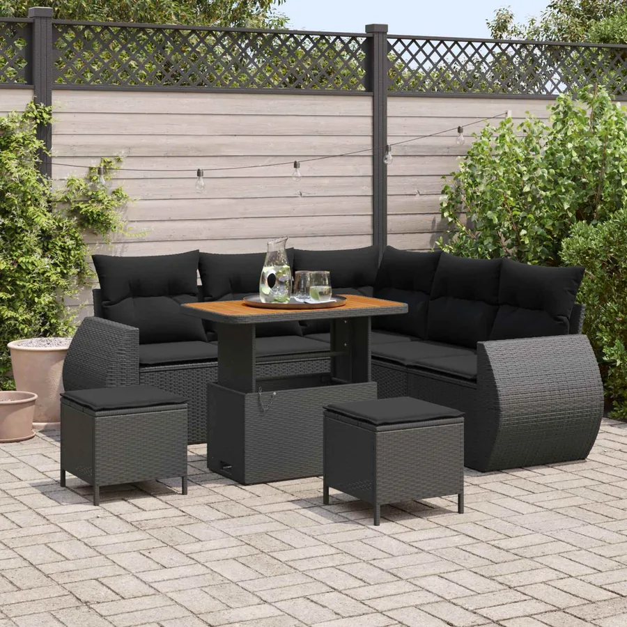 Ensemble de canapé de jardin 8 pcs Noir polyrotin