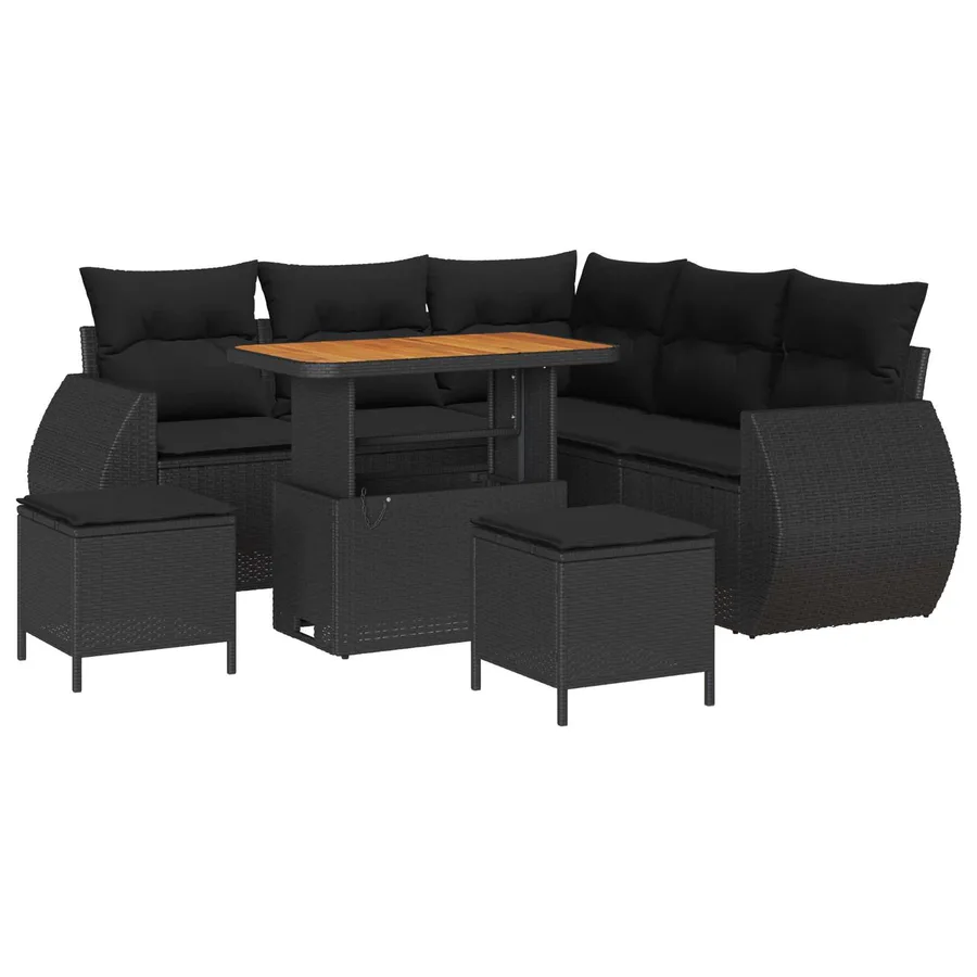 Ensemble de canapé de jardin 8 pcs Noir polyrotin - 2