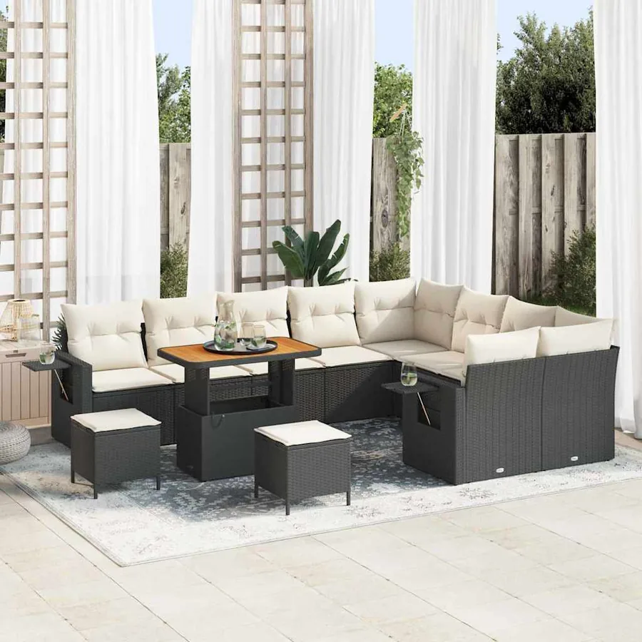 Ensemble de canapé de jardin 12 pcs Noir polyrotin