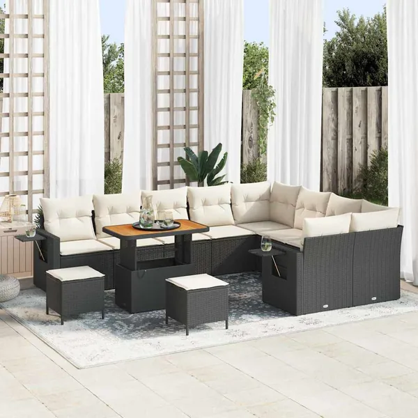 Ensemble de canapé de jardin 12 pcs Noir polyrotin