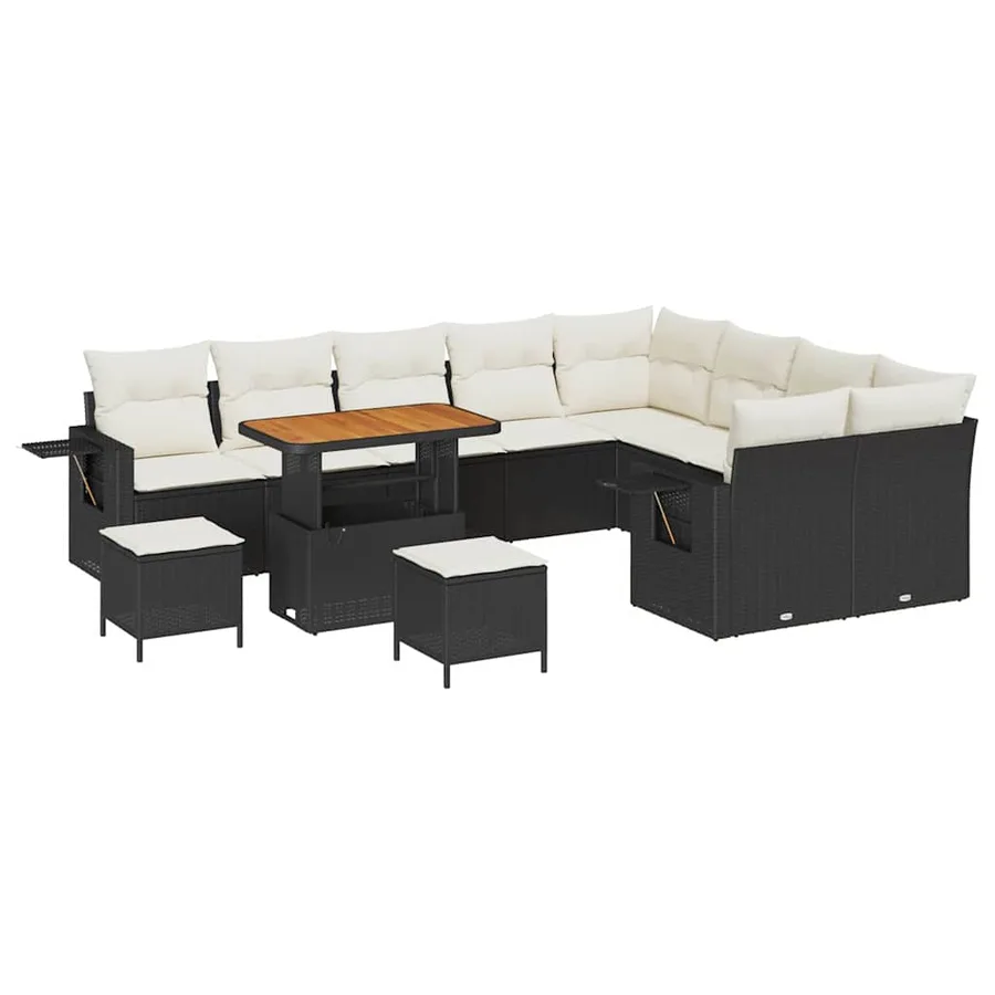 Ensemble de canapé de jardin 12 pcs Noir polyrotin - 2