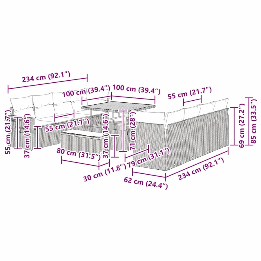 Ensemble de canapé de jardin 11 pcs Beige Poly rotin - 15