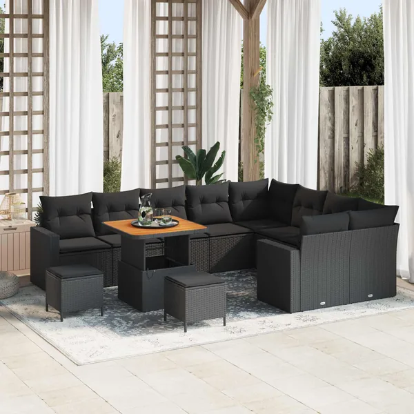 Ensemble de canapé de jardin 12 pcs Noir polyrotin