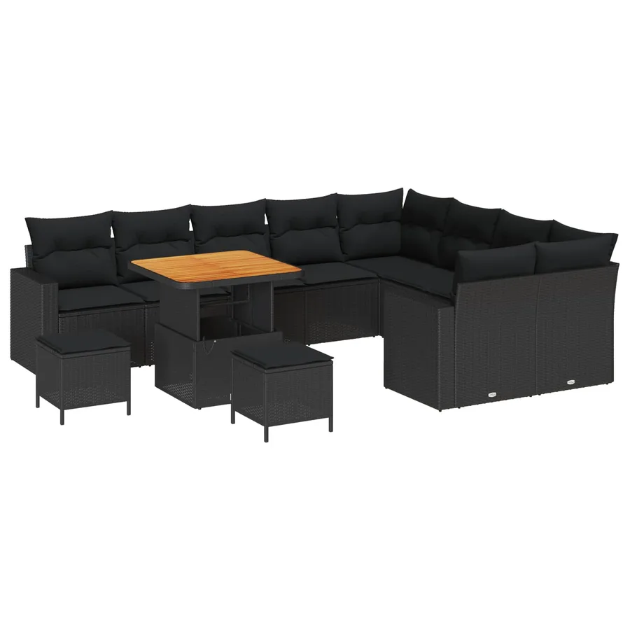 Ensemble de canapé de jardin 12 pcs Noir polyrotin - 2