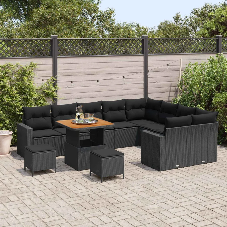 Ensemble de canapé de jardin 12 pcs Noir polyrotin - 3