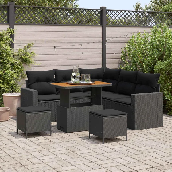 Ensemble de canapé de jardin 8 pcs Noir polyrotin