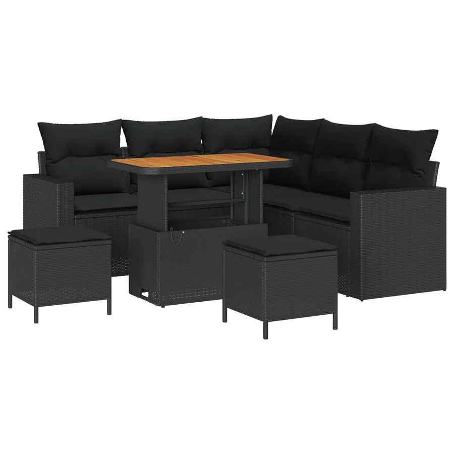 Ensemble de canapé de jardin 8 pcs Noir polyrotin - 2