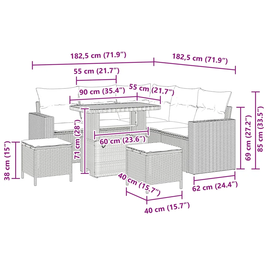 Ensemble de canapé de jardin 8 pcs Noir polyrotin - 8