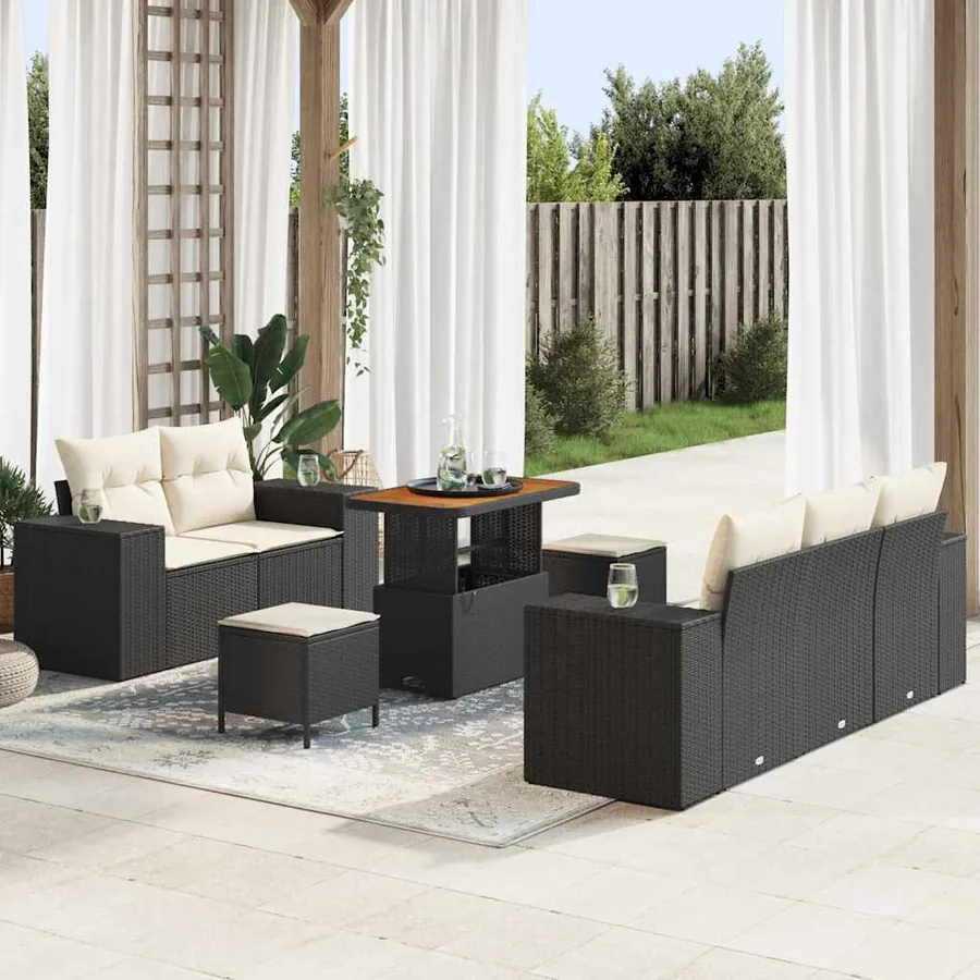 Ensemble de canapé de jardin 8 pcs Noir polyrotin
