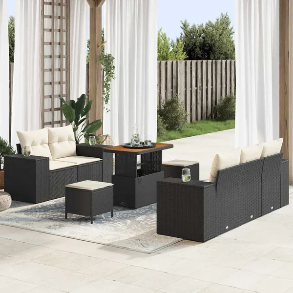 Ensemble de canapé de jardin 8 pcs Noir polyrotin