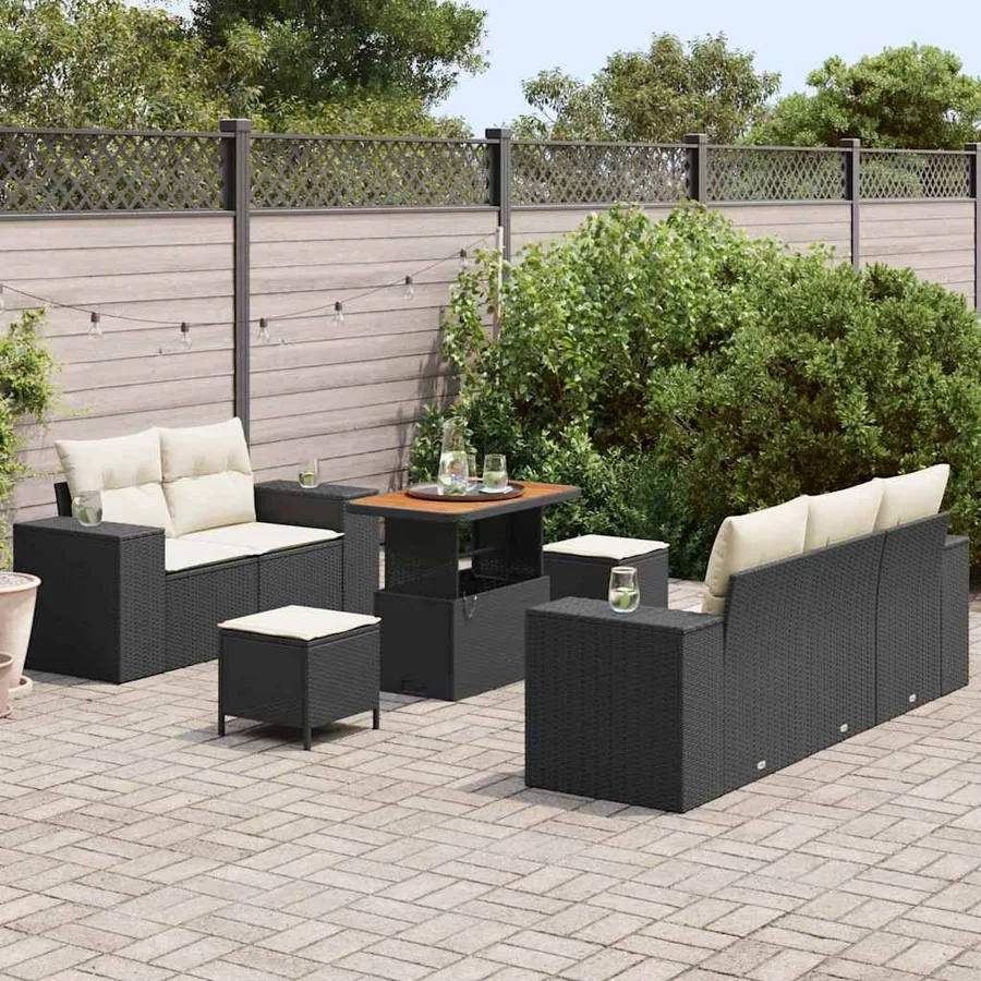 Ensemble de canapé de jardin 8 pcs Noir polyrotin - 3