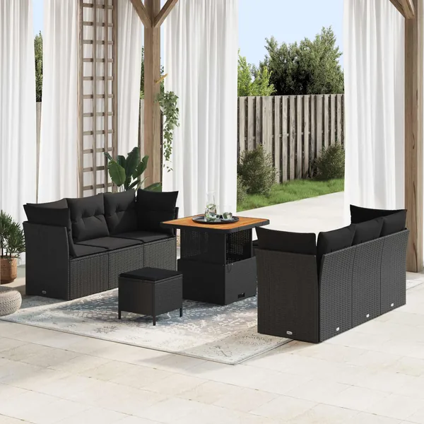 Ensemble de canapé de jardin 9 pcs Noir polyrotin