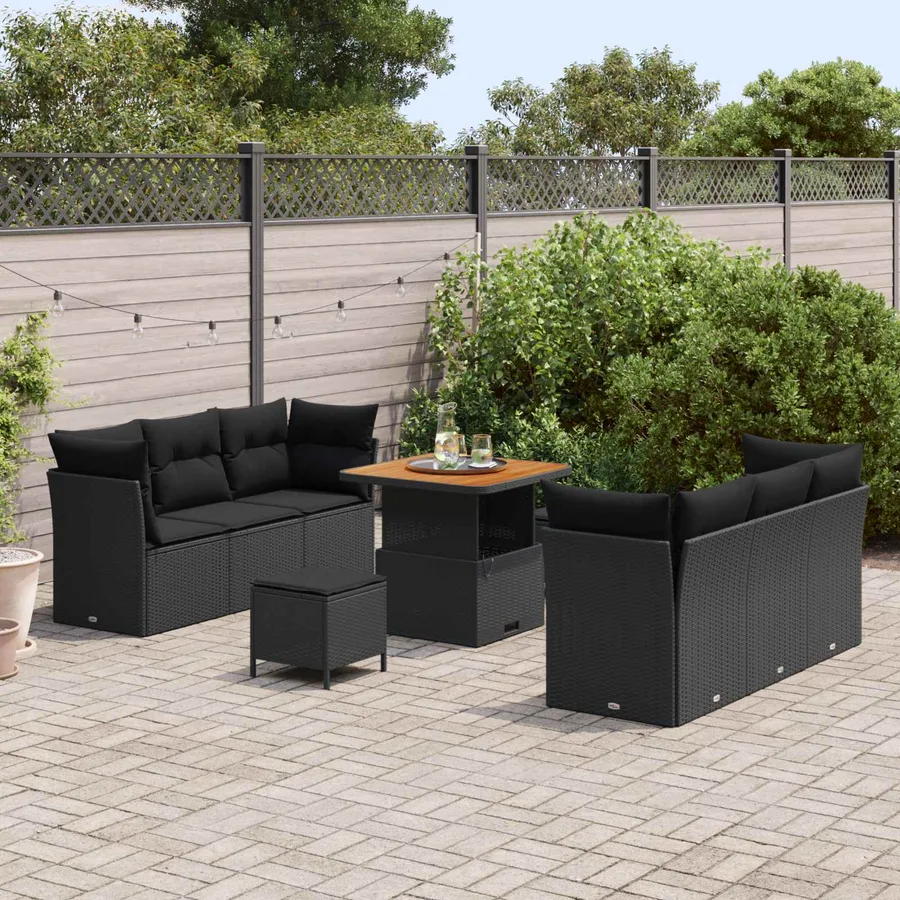 Ensemble de canapé de jardin 9 pcs Noir polyrotin - 3