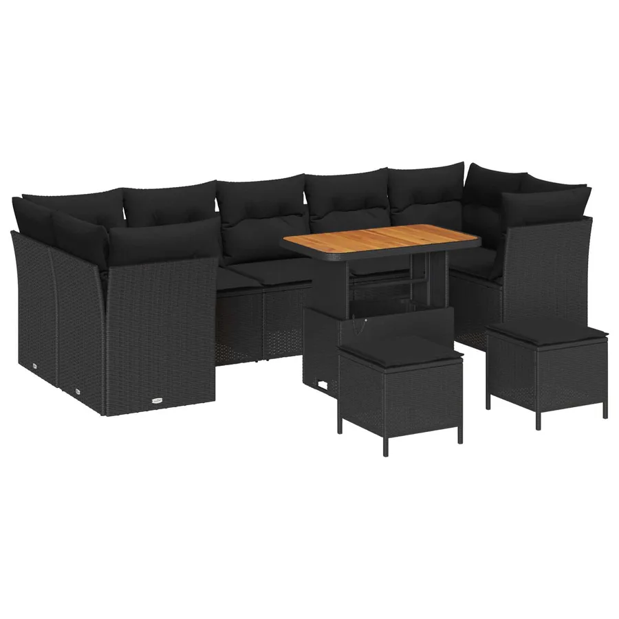Ensemble de canapé de jardin 10 pcs Noir polyrotin - 2
