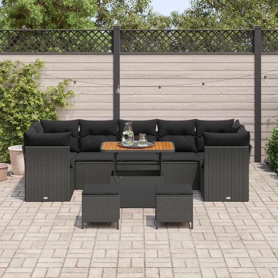 Ensemble de canapé de jardin 10 pcs Noir polyrotin - 3