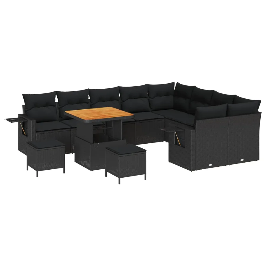 Ensemble de canapé de jardin 12 pcs Noir polyrotin - 2
