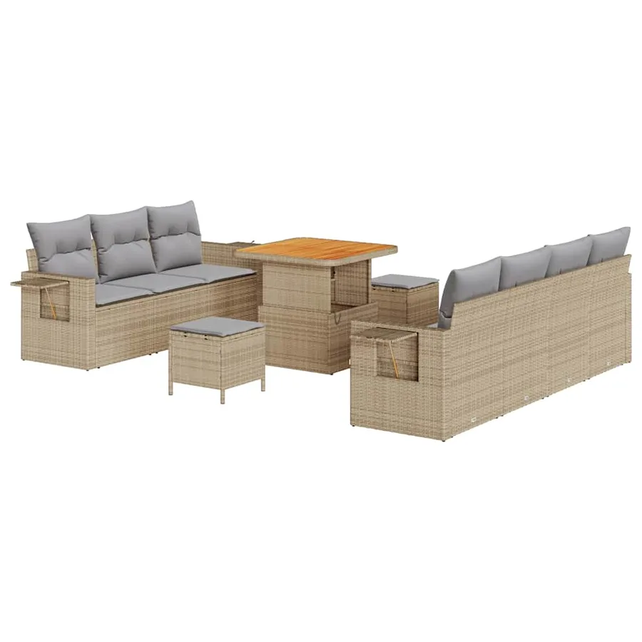 Ensemble de canapé de jardin 10 pcs Beige polyrotin - 2