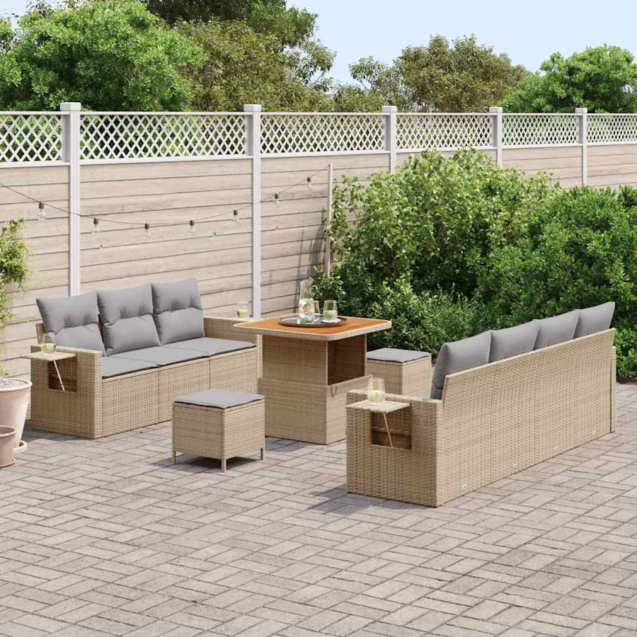 Ensemble de canapé de jardin 10 pcs Beige polyrotin - 3