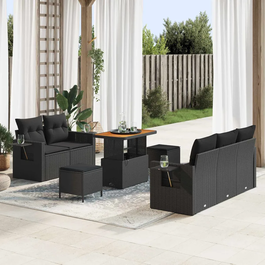 Ensemble de canapé de jardin avec coussin 8 pcs Noir polyrotin
