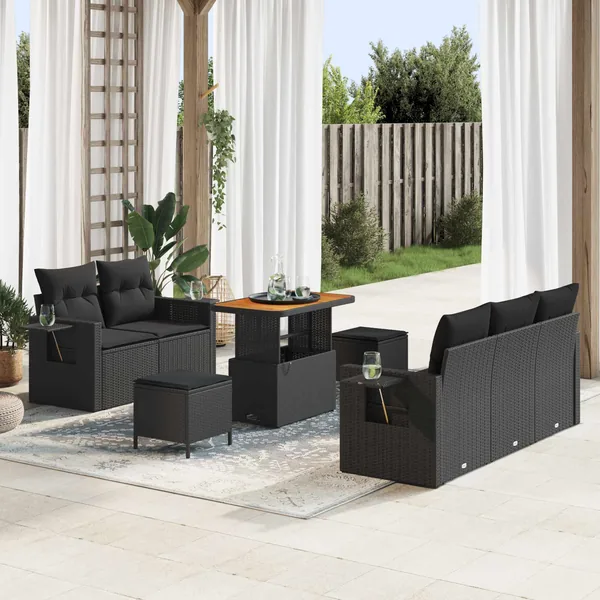 Ensemble de canapé de jardin avec coussin 8 pcs Noir polyrotin