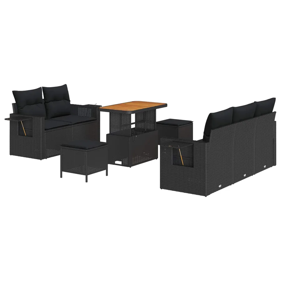 Ensemble de canapé de jardin avec coussin 8 pcs Noir polyrotin - 2