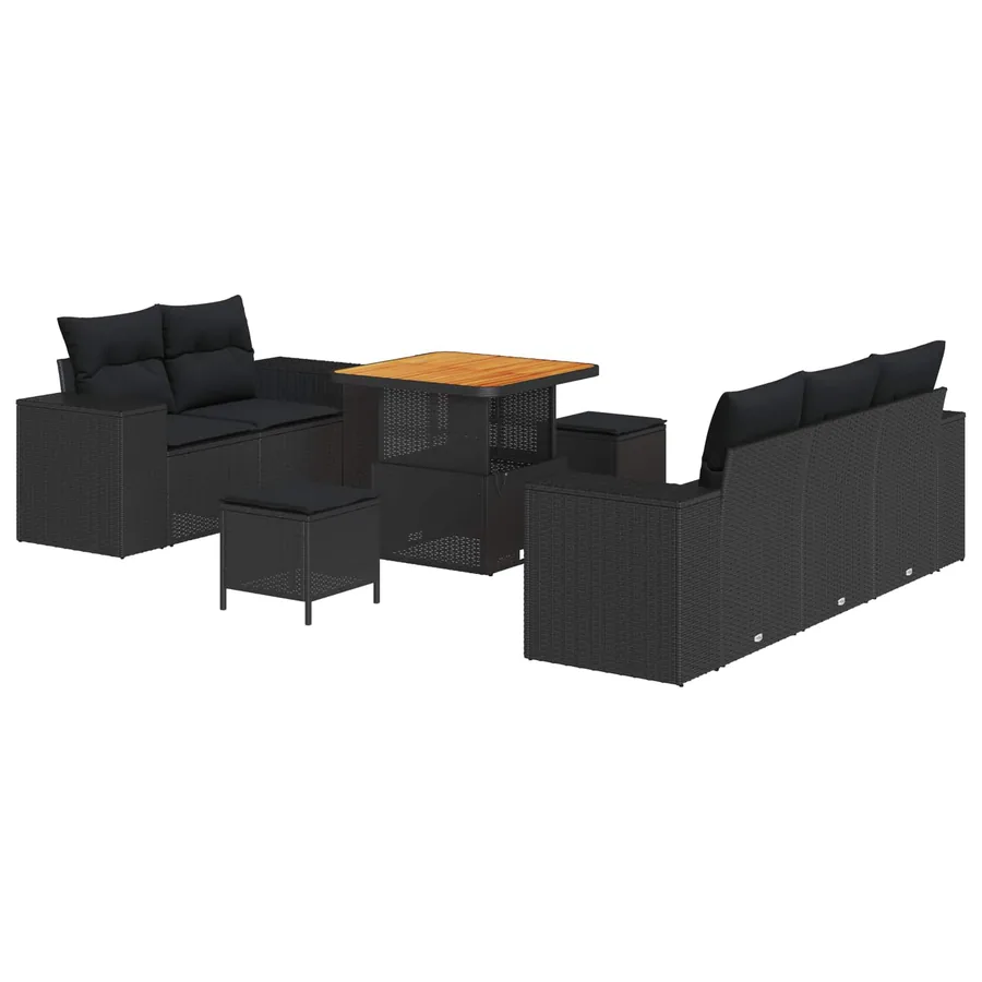 Ensemble de canapé de jardin 8 pcs Noir polyrotin