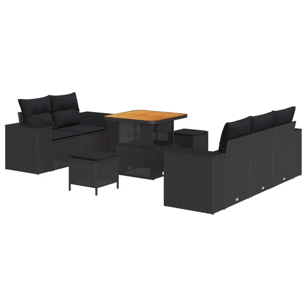 Ensemble de canapé de jardin 8 pcs Noir polyrotin