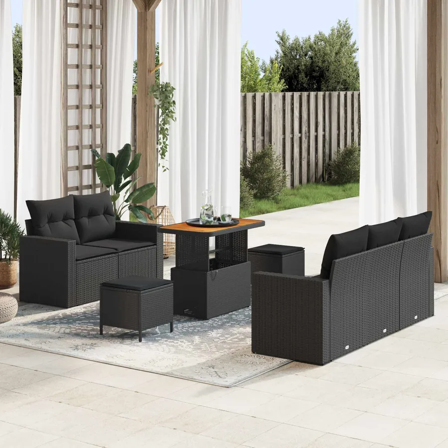 Ensemble de canapé de jardin avec coussin 8 pcs Noir polyrotin