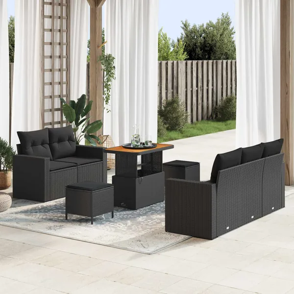 Ensemble de canapé de jardin avec coussin 8 pcs Noir polyrotin