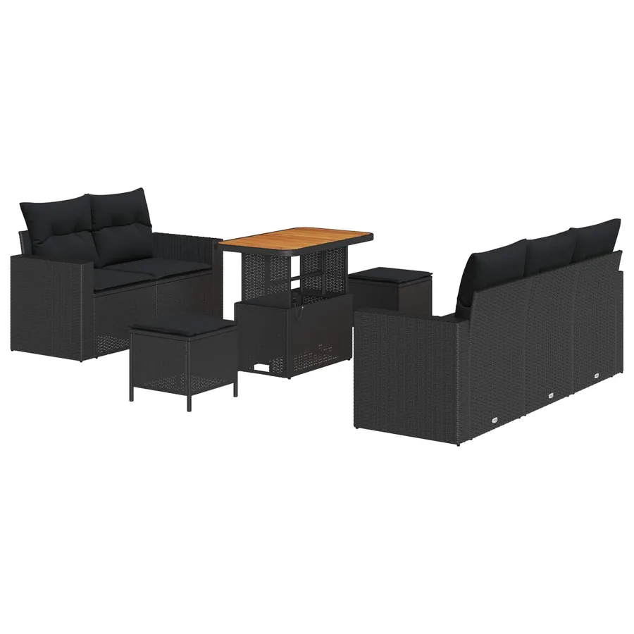 Ensemble de canapé de jardin avec coussin 8 pcs Noir polyrotin - 2