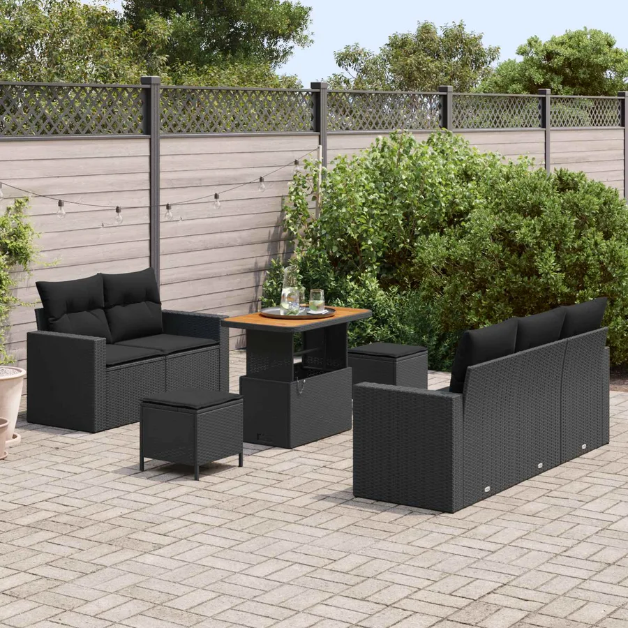 Ensemble de canapé de jardin avec coussin 8 pcs Noir polyrotin - 3
