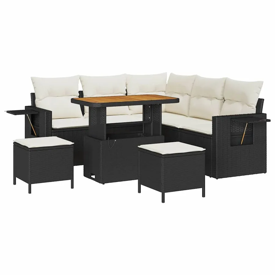 Ensemble de canapé de jardin avec coussin 8 pcs Noir polyrotin - 2