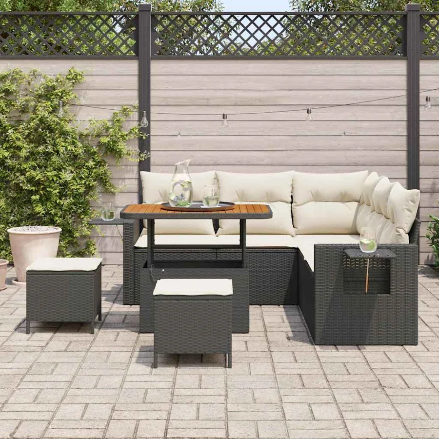 Ensemble de canapé de jardin avec coussin 8 pcs Noir polyrotin - 3