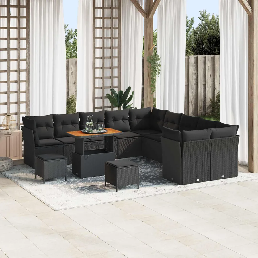 Ensemble de canapé de jardin 13 pcs Noir polyrotin